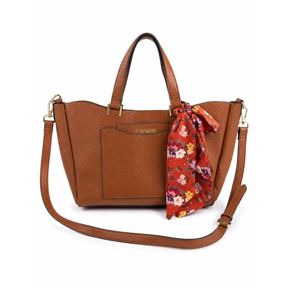 Steve Madden Vintage Y2K Cognac Pebbled Vegan Leather Tote Bag W Scarf